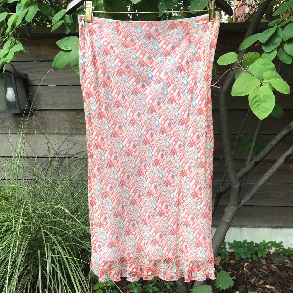 Orange patterned mid length skirt